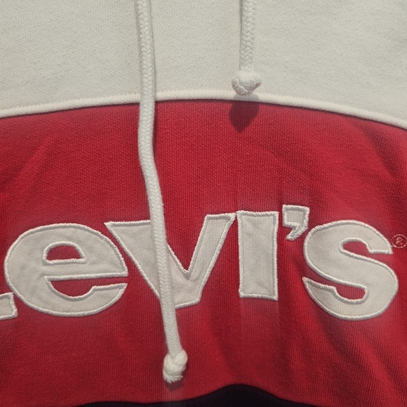 Levi’s XS Colorblock Logo Hoodie White Red Black Pullover Sweatshirt - Picture 3 of 10